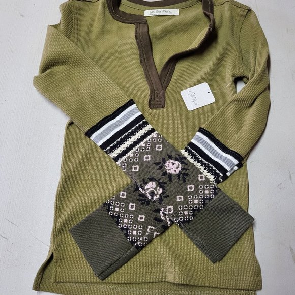 New We the Free People XS Shirt Mikah Layering‎ Cuff Thermal Top Army Combo - Picture 9 of 14
